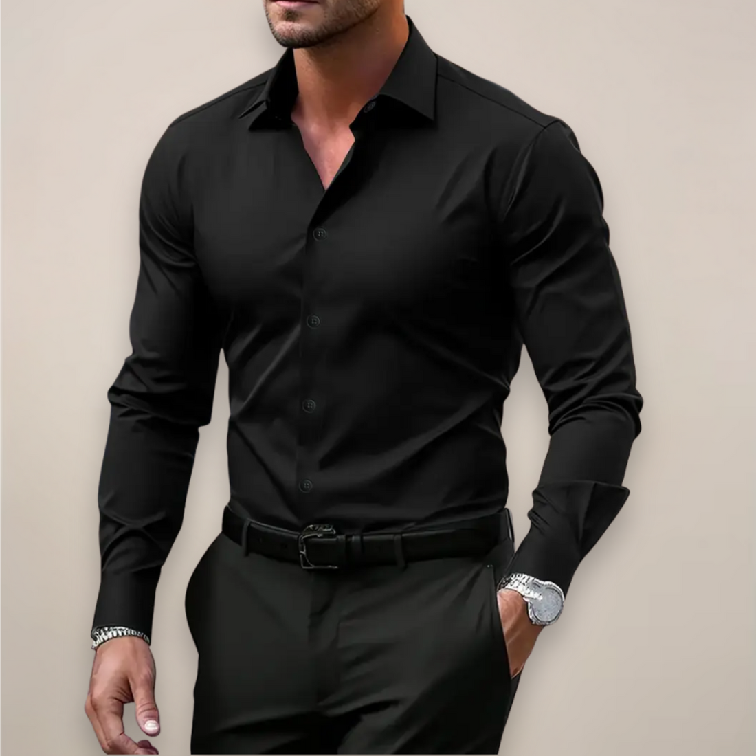 Men's Notched Collar Button-Up Shirt – Classic Smart Casual Long Sleeve