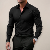 Men's Notched Collar Button-Up Shirt – Classic Smart Casual Long Sleeve