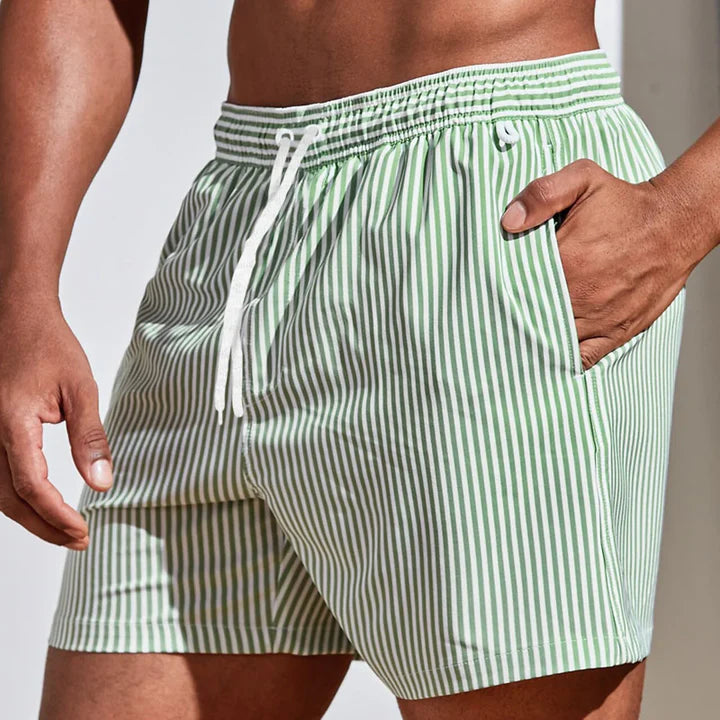 Men’s Striped Swim Shorts - Quick-Dry Fit