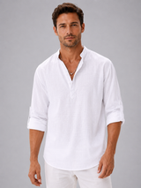 Men’s Linen Look Stand Collar Shirt – Relaxed Summer Style