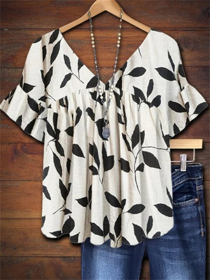 Heather | Lightweight Botanical Leaf Print Blouse