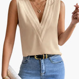 Solenne | Elegant V-Neck Sleeveless Draped Women’s Blouse