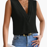Solenne | Elegant V-Neck Sleeveless Draped Women’s Blouse