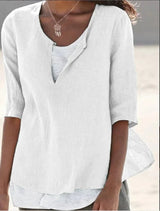 Florence | Relaxed Linen Blend Layered Hem Blouse