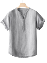 Minimal V-Neck Short-Sleeved Linen Shirt