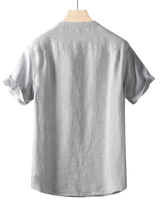 Minimal V-Neck Short-Sleeved Linen Shirt