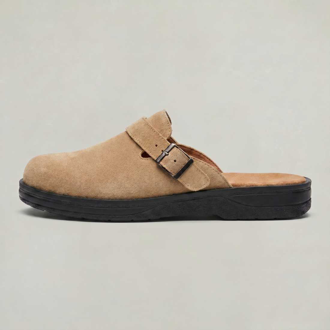 Men's PU Leather Mule Clogs  -  Buckle Strap Slip On Casual Flat Shoes