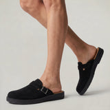 Men's PU Leather Mule Clogs  -  Buckle Strap Slip On Casual Flat Shoes
