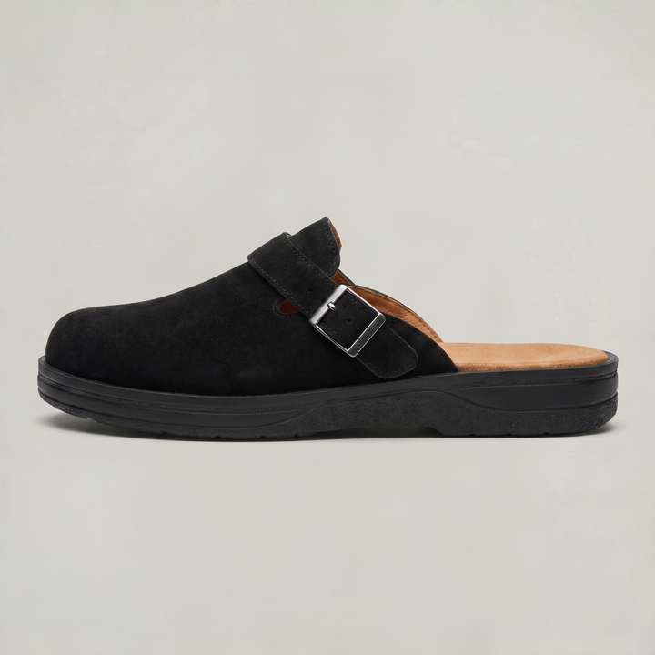 Men's PU Leather Mule Clogs  -  Buckle Strap Slip On Casual Flat Shoes