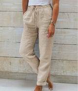 Relaxed Linen Trousers with Drawstring Waist and Straight Leg