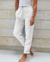 Relaxed Linen Trousers with Drawstring Waist and Straight Leg