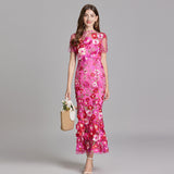Women’s Floral Midi Dress – 3D Appliqué Wedding Guest Dress