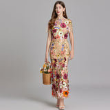 Women’s Floral Midi Dress – 3D Appliqué Wedding Guest Dress