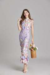 Women’s Floral Midi Dress – 3D Appliqué Wedding Guest Dress