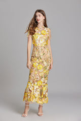 Women’s Floral Midi Dress – 3D Appliqué Wedding Guest Dress