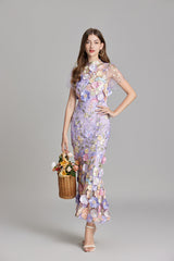 Women’s Floral Midi Dress – 3D Appliqué Wedding Guest Dress