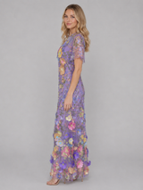 Women's 3D Floral Embroidered Tulle Maxi Dress – Elegant Occasion Gown