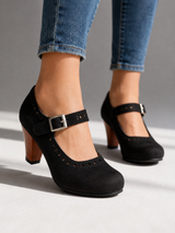 Women’s Block Heel Mary Jane Shoes – Classic Brogue Design