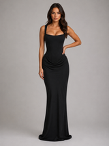 Women’s Bodycon Draped Corset Maxi Dress – Sculpted Silhouette
