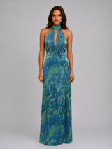 Women's Floral Chiffon Maxi Dress – Scarf Neck Halter Design
