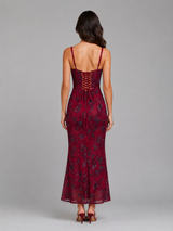 Women's Floral Corset Maxi Dress – Lace-Up Back Gown
