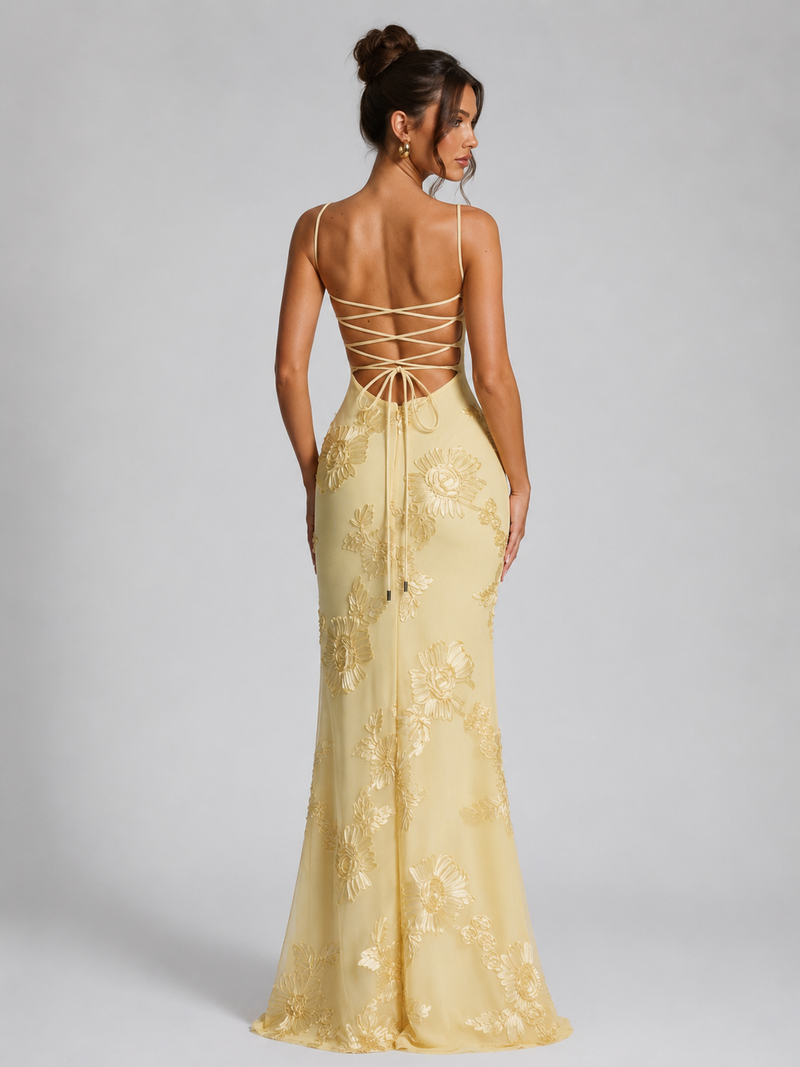 Women’s Floral Corset Maxi Dress - Sculpted Elegant Silhouette