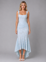 Women’s Ruched Lace Midi Dress – Sculpted Bodycon Fit