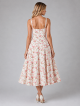 Women’s Floral Corset Sweetheart Neck Midi Dress – Wedding Guest Style