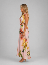 Women's Floral Halter Maxi Dress – Tie Waist Summer Occasion Style