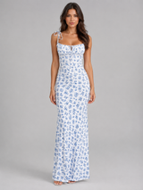 Women’s Floral Lace-Up Maxi Dress – Figure-Hugging Summer Fit