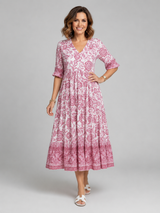 Women's Floral Print Midi Dress – V-Neck Tiered Summer Style