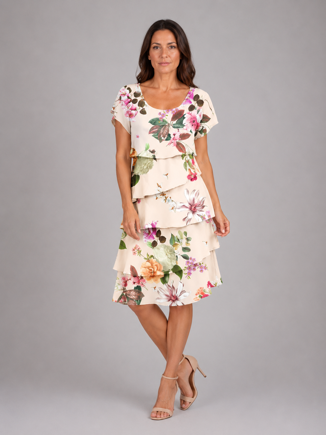 Women's Floral Ruffle Mini Dress – Layered Short Sleeve Style