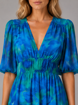 Women’s Floral V-Neck Midi Dress – Elegant Summer Occasion