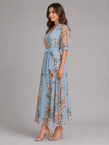 Women’s Floral Wrap Maxi Dress – Waist Tie Fit