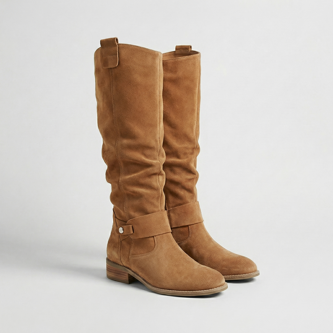 Women’s Knee-High Slouch Boots – Suede Look Elegance