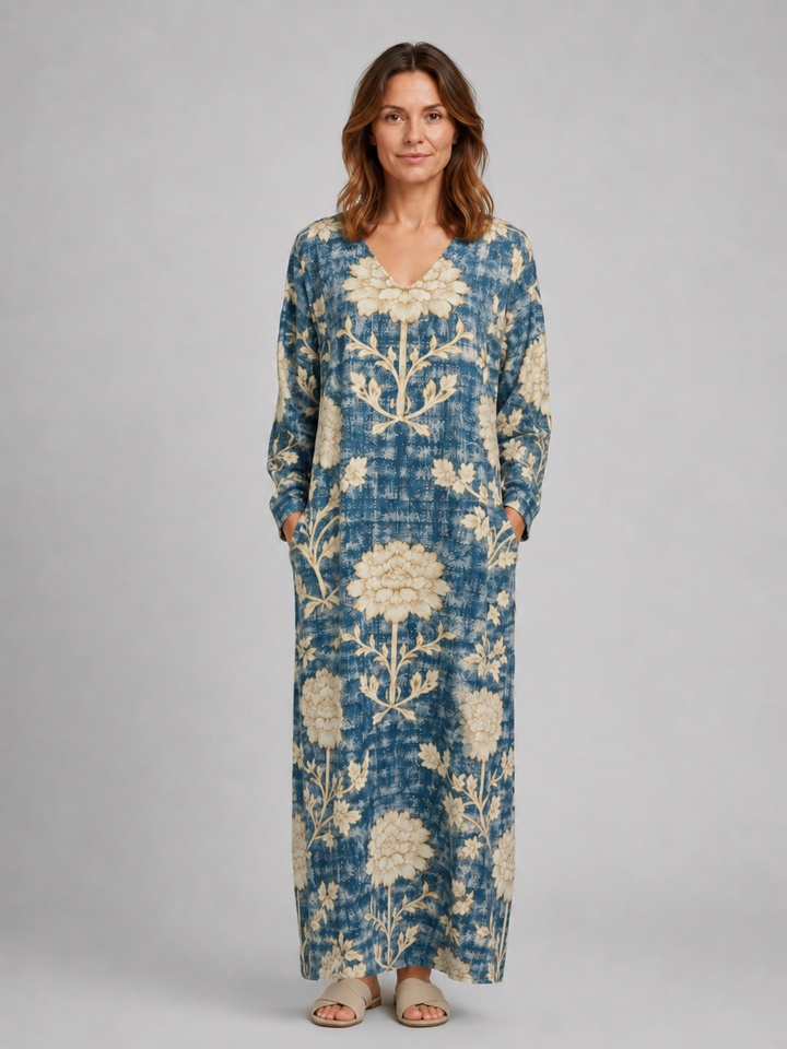 Women's Linen Look Midi Dress with Pockets – Flattering Relaxed Fit