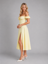 Women's Milkmaid Corset Midi Dress with Split - Summer Occasion Style