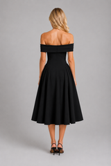 Women's Off-Shoulder Pleated Midi Dress – Wedding Guest Occasion