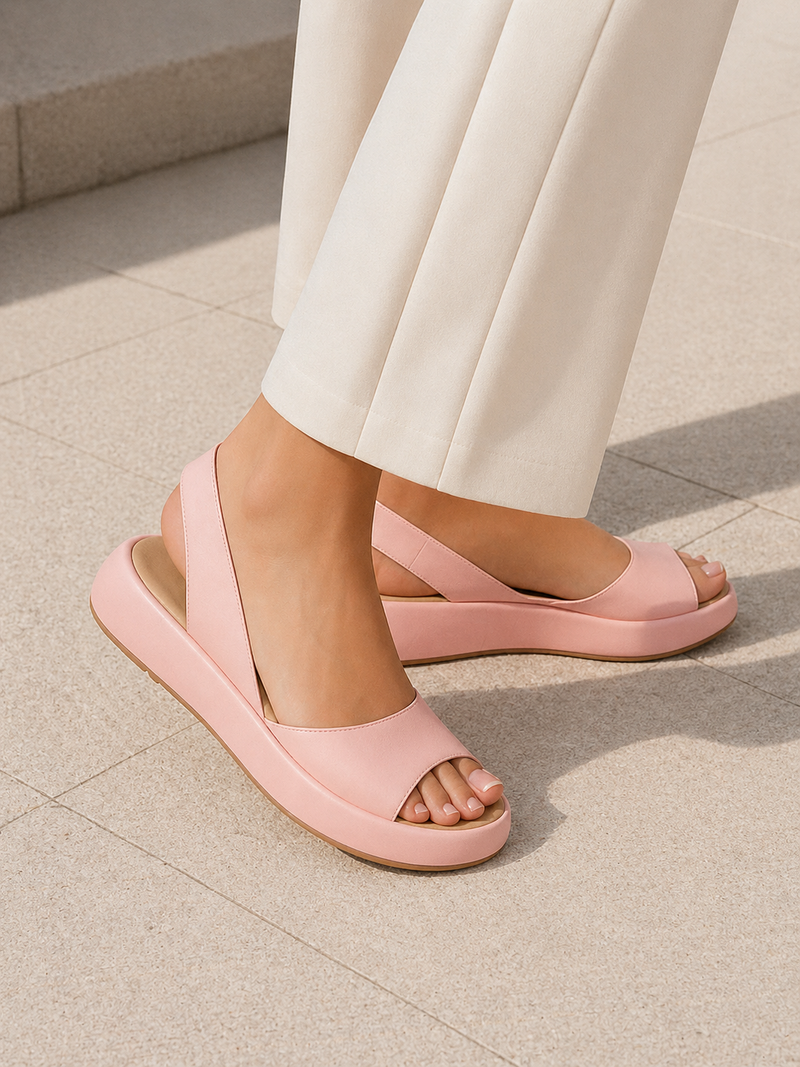 Women’s Open Toe Slingback Flat Sandals - Minimal Low Wedge Design