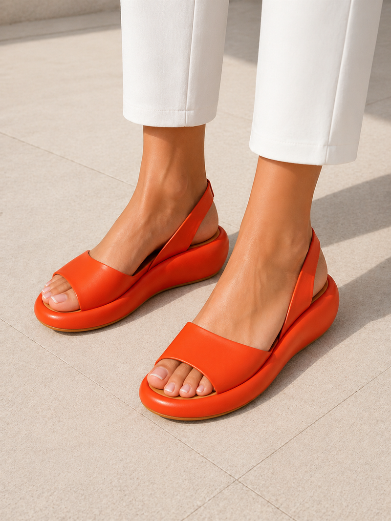 Women’s Open Toe Slingback Flat Sandals - Minimal Low Wedge Design