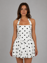 Women's Polka Dot Bubble Hem Mini Dress – Halter Neck Style