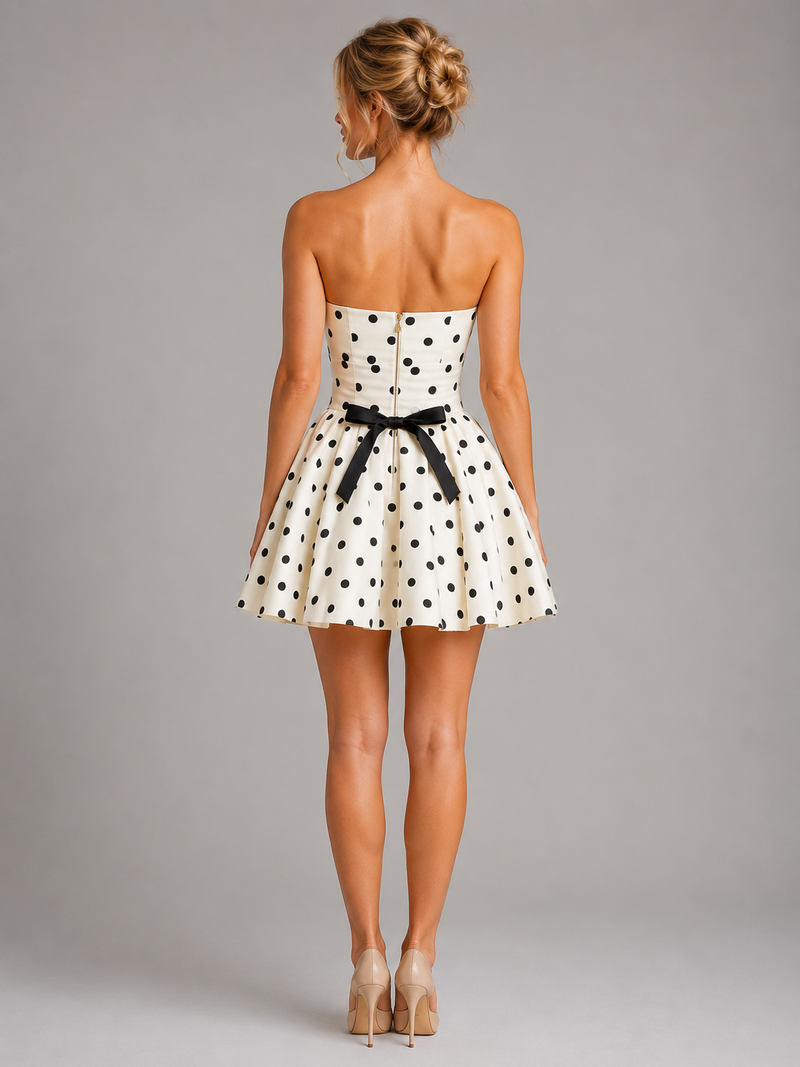 Women’s Polka Dot Corset Mini Dress - Strapless Summer Style