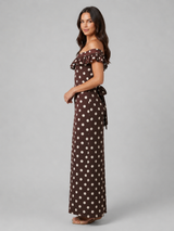 Women’s Polka Dot Maxi Dress – Off-Shoulder Ruffle Neckline