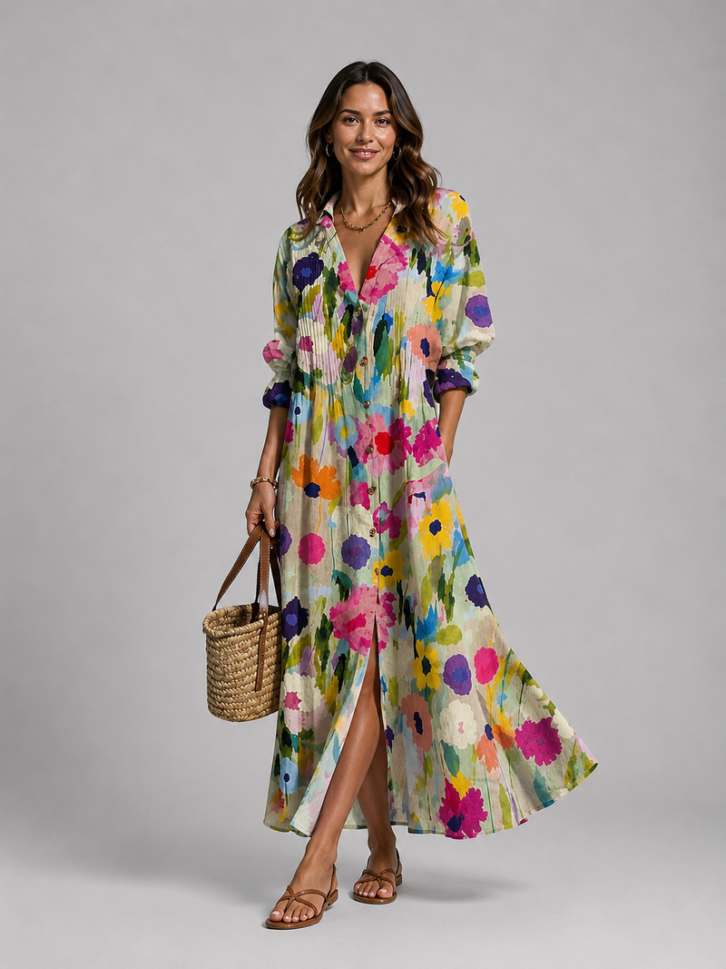 Women’s Printed Shirt Maxi Dress - Relaxed Flattering Fit