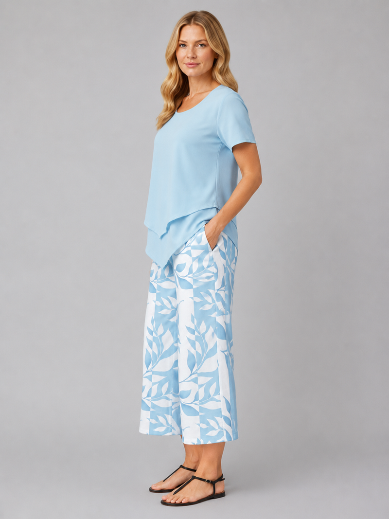 Women's Relaxed Two-Piece Set - Layered Top & Wide Leg Trousers