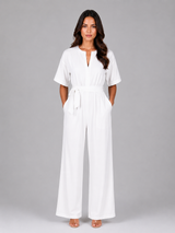 Women's Relaxed Wide Leg Jumpsuit – Tie Waist Casual Outfit
