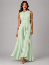 Women’s Ruched Chiffon Maxi Dress – Flowing Silhouette
