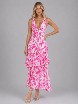 Women’s Floral Chiffon Ruffle Maxi Dress – Summer Occassion Style