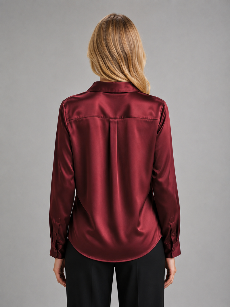 Women's Satin-Feel Blouse - Elegant Silky Drape