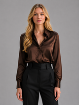 Women's Satin-Feel Blouse – Elegant Silky Drape